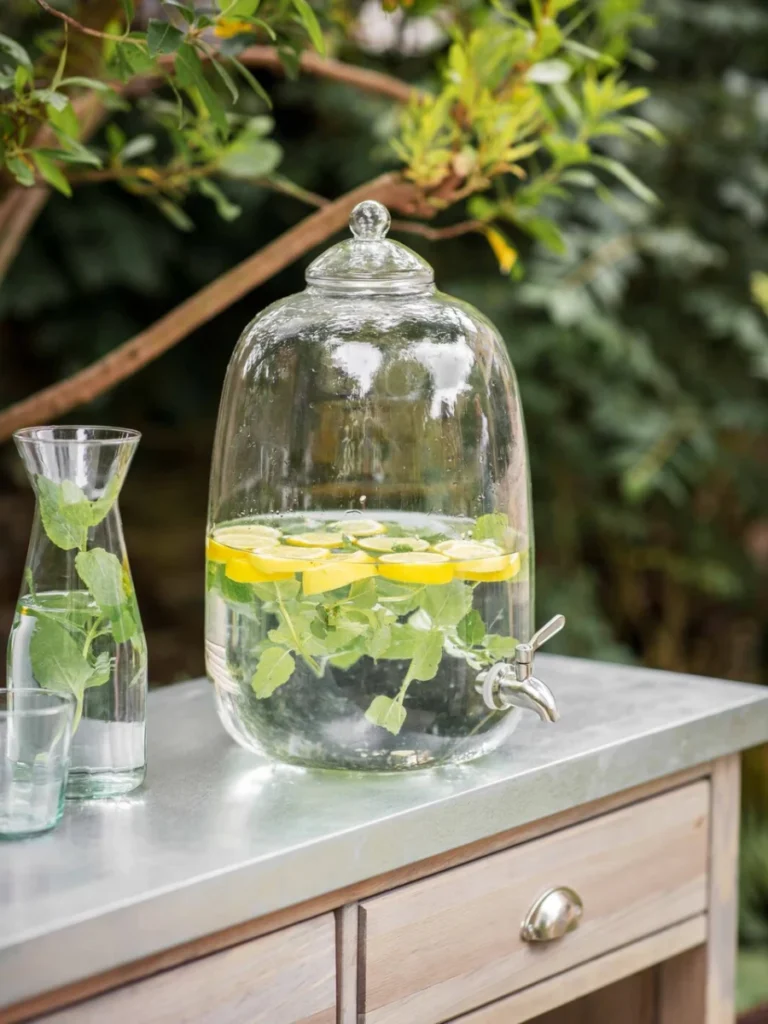 Center Clear Glass Dispensers Preloaded with Fresh Mint and Berry Infusions