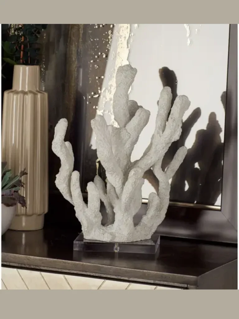Center a Single Large Polished White Coral Sculpture on an Indigo Blue Linen Runner