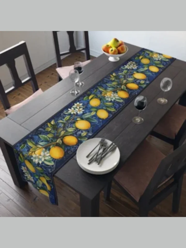 Chalkboard Fabric Runners with Drawn Citrus Wheels