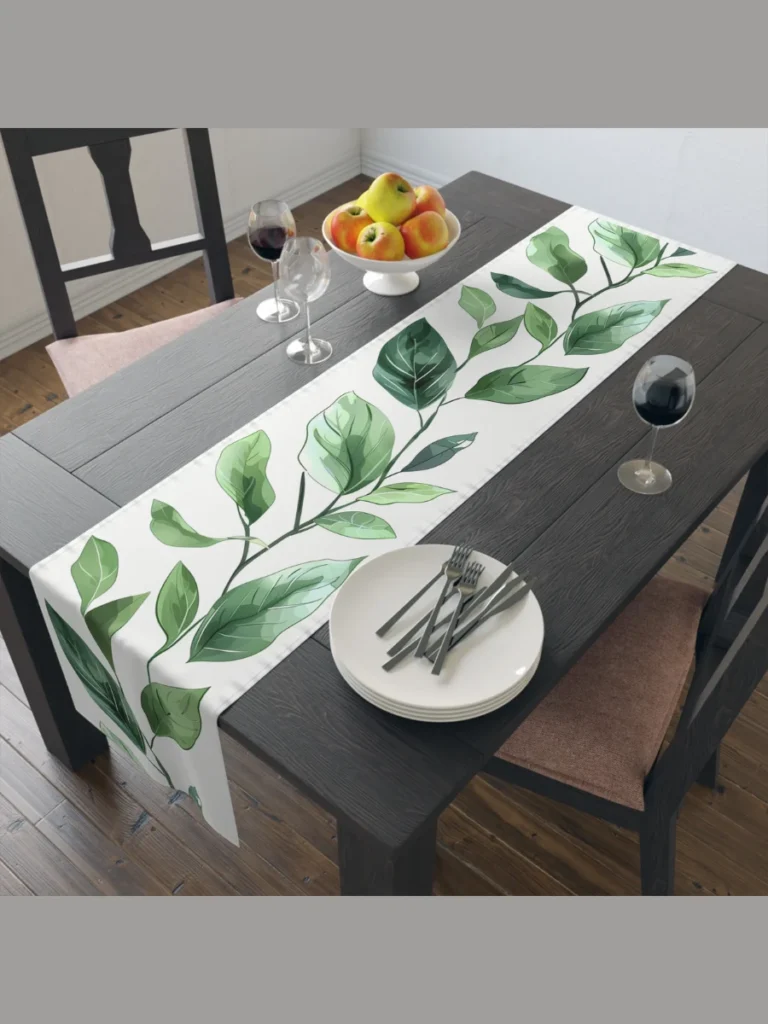 Chalkboard Fabric Runners with Drawn Leaf Patterns