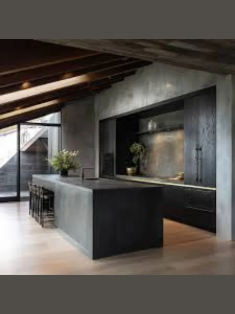 Charcoal Stained Oak Grooves Under Concrete Look Slabs