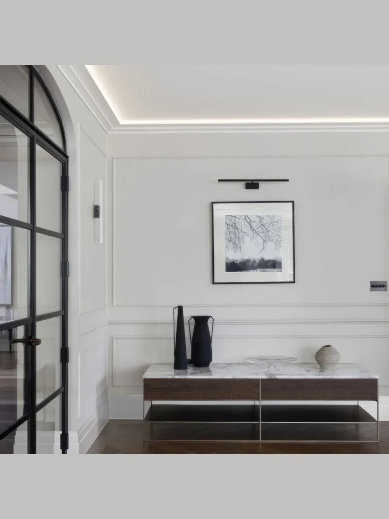 Classic Profile Crown Moldings with Clean Stepped Lines Lights