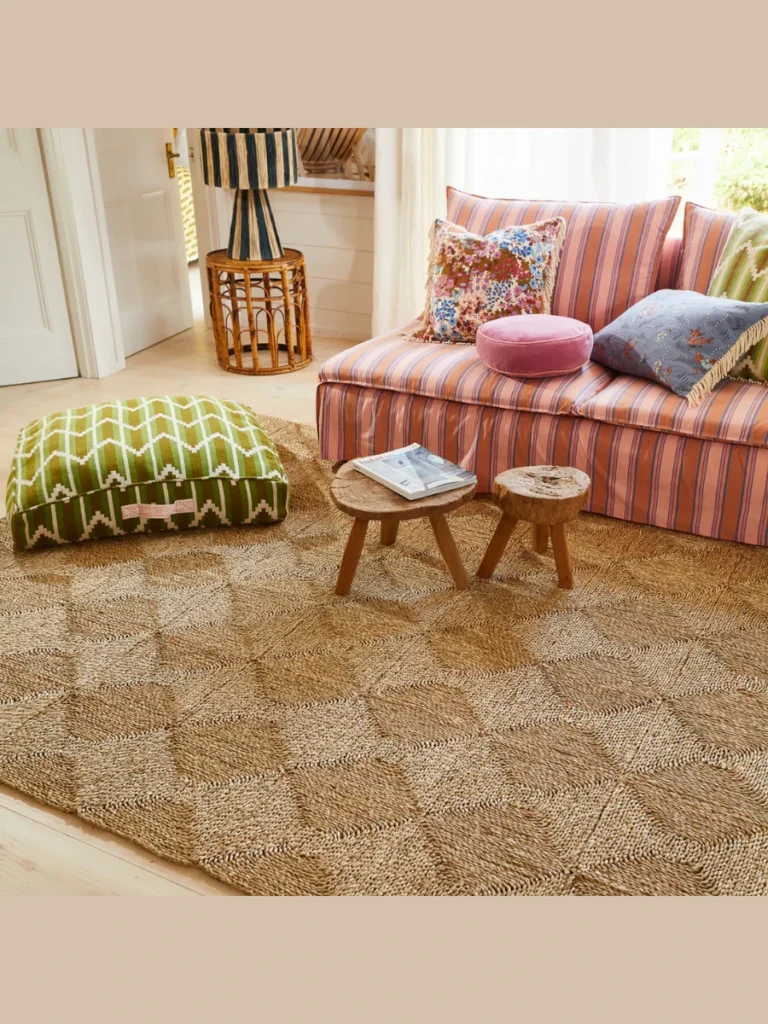 Classic Seagrass Mats With Vintage Turkish Runners Overlays