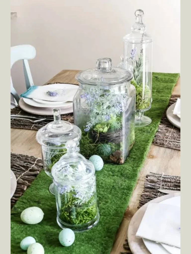 Clear Glass Apothecary Jars with Green Moss