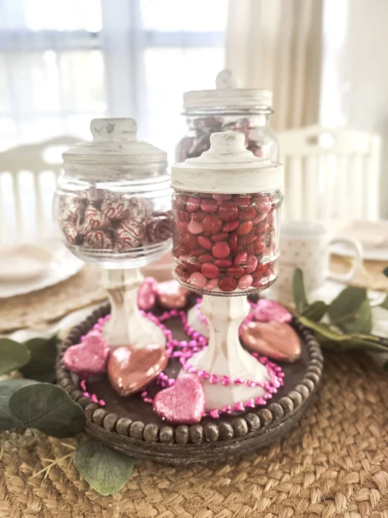 Clear Glass Apothecary Jars with Pink Macaron Stacks