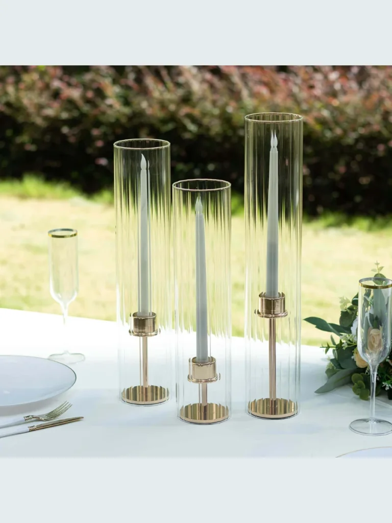 Clear Textured Glass Hurricane Candle Lanterns