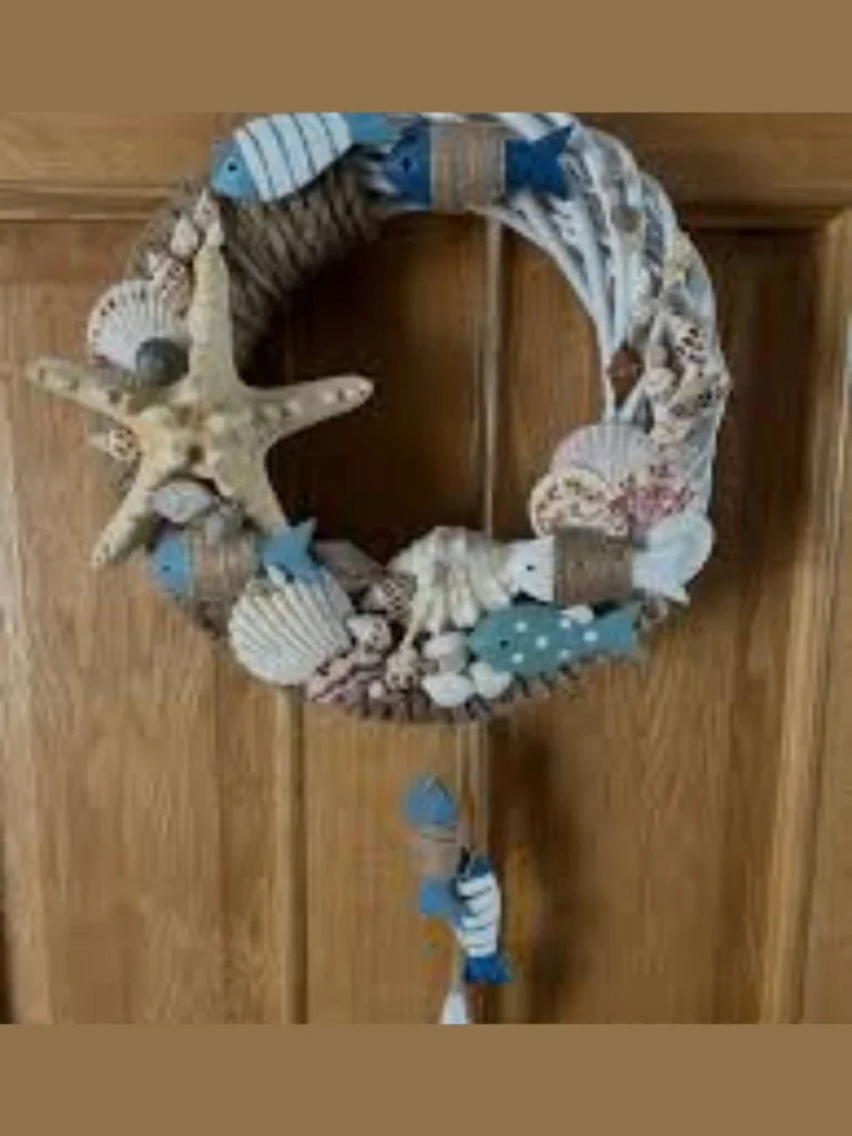 Cluster Miniature Real Starfish and Bleached Sea Shells Onto a White Deco Mesh Netting
