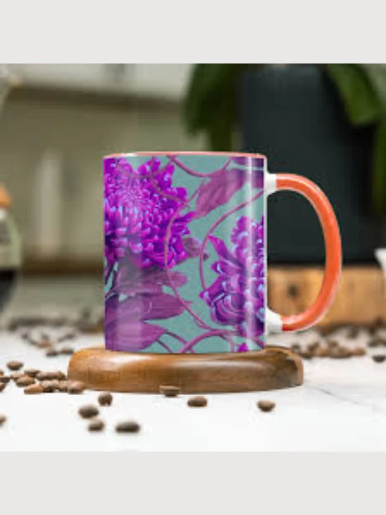 Cluster Vibrant Purple Salvia Spikes Inside a Bright Yellow Ceramic Coffee Mug