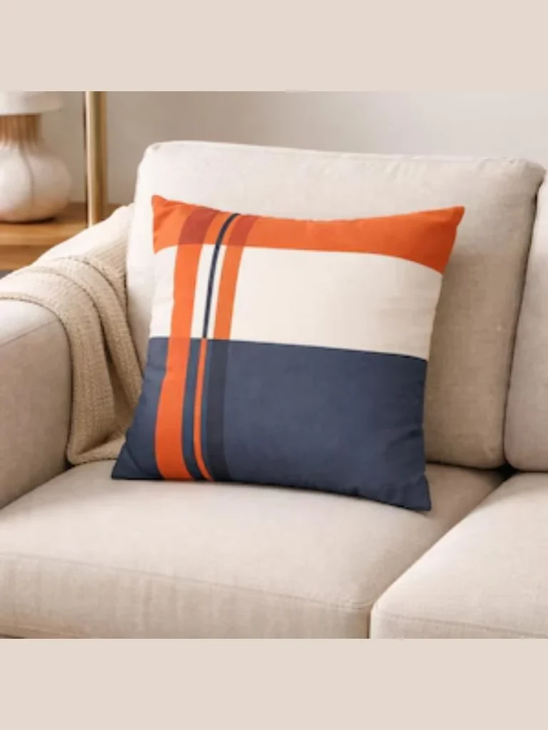 Combine Bright Tangerine Orange Stripes with Solid Navy Blue Canvas and a White Slub