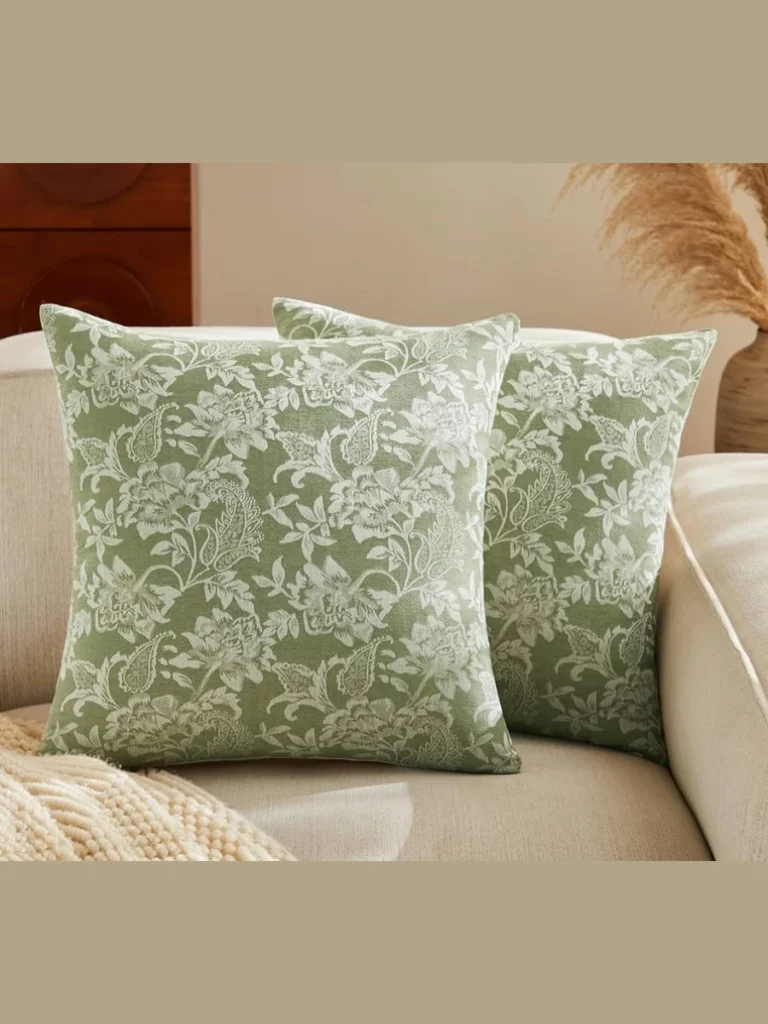 Combine Faux Lemon Tree Botanical Patterns with Soft Oatmeal Slub Cotton and Sage Green
