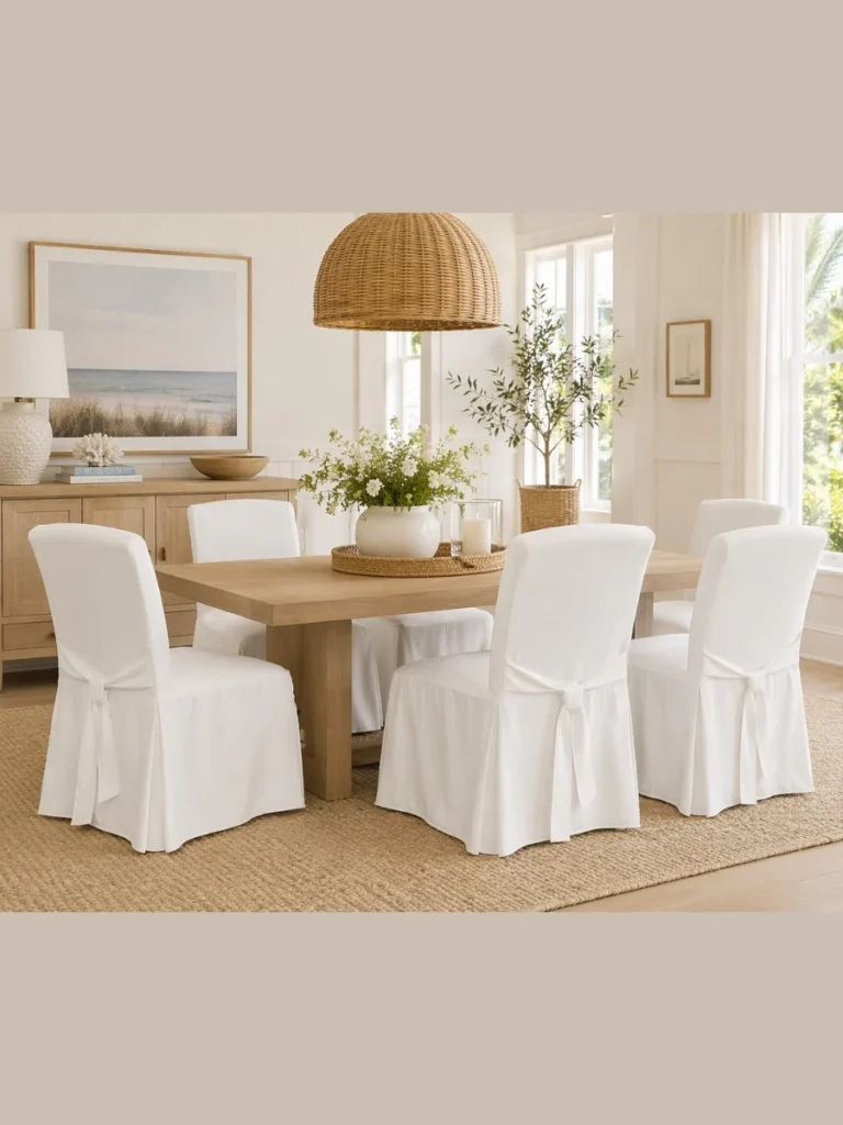 Cover Dining Chairs with Removable White Cotton Slipcovers
