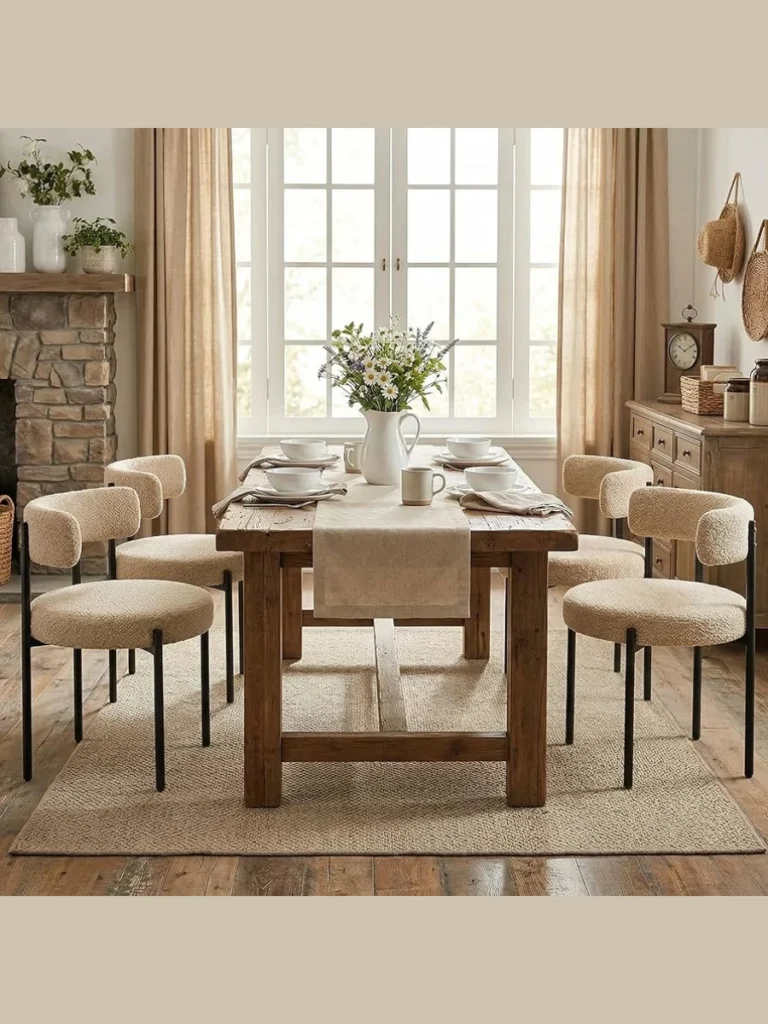 Cream Textured Boucle Dining Chairs