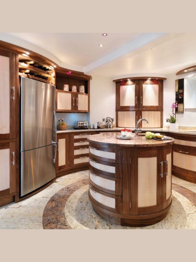 Curved Walnut Cabinet End Gable Terminations