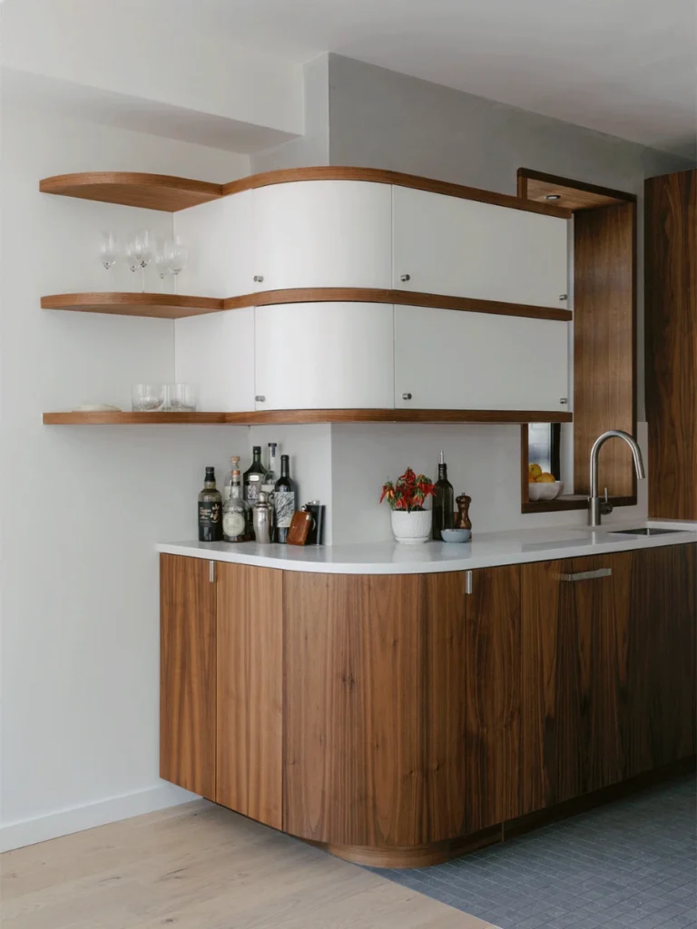 Curved Walnut Cabinet End Gable Transitions