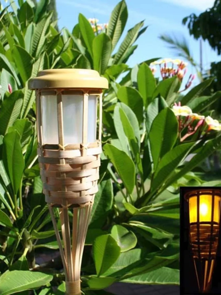 Cut a Natural Thick Bamboo Stalk Segment into an Exotic Slit Style Tiki Porch Lamp