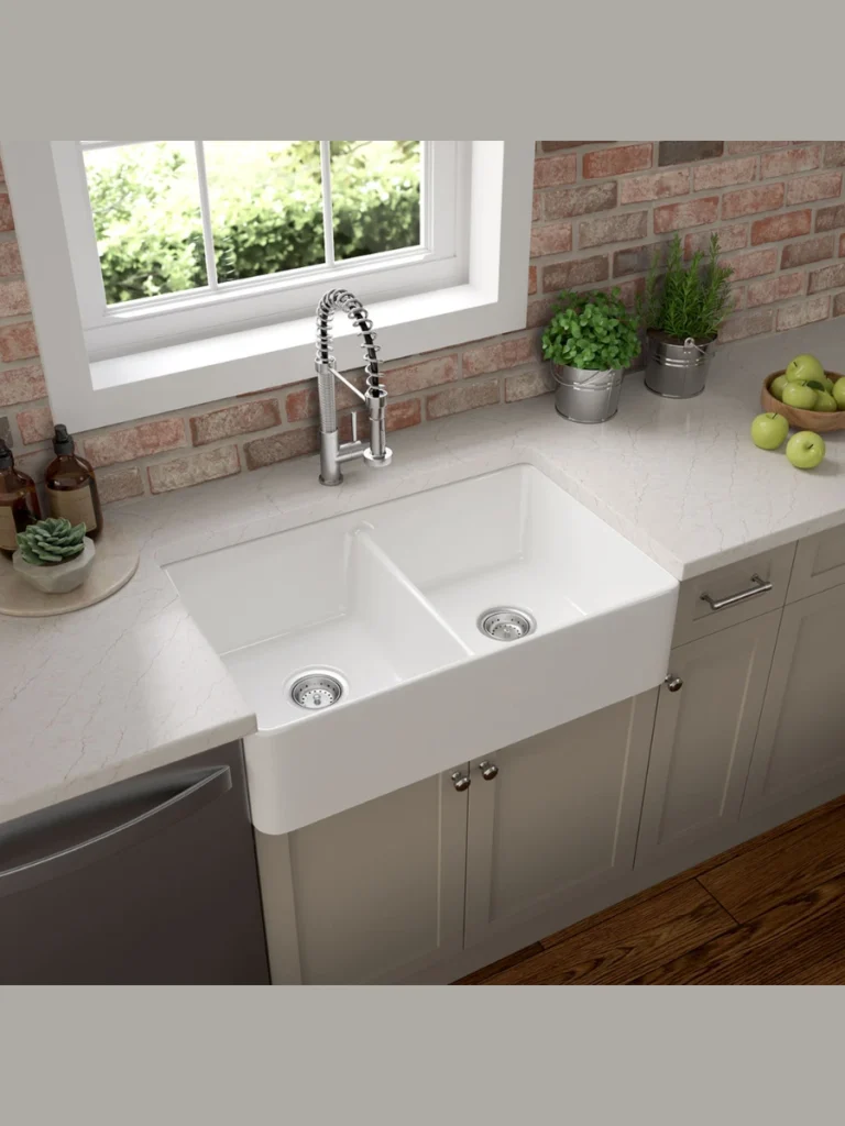 Deep Double Bowl Under Mount White Fireclay Sinks