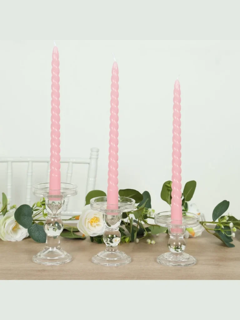 Delicate Pastel Pink Taper Candle Holders For Romantic Dinner Settings