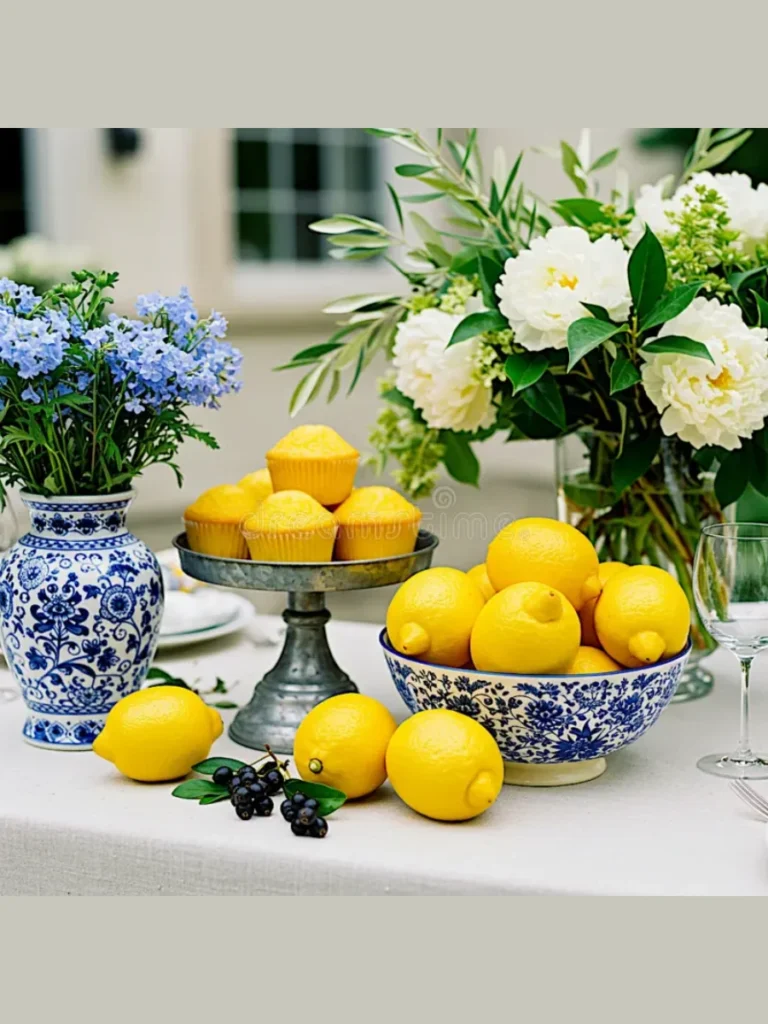 Display Fresh Lemons in a Blue Ceramic Bowl on Counters