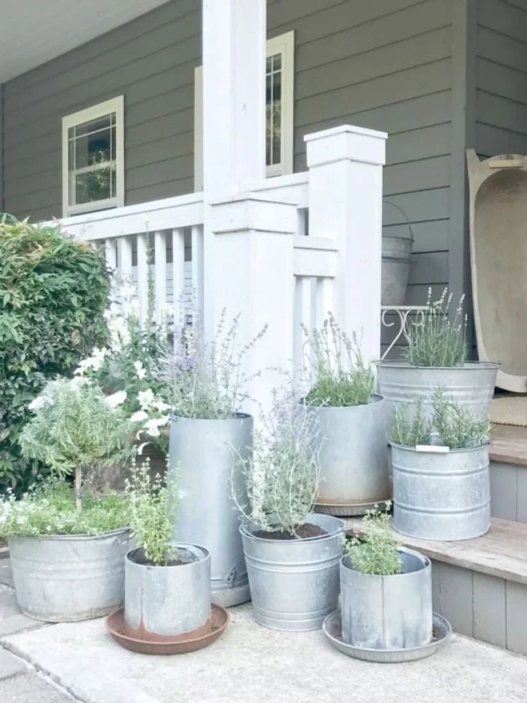 Distressed Galvanized Metal Flower Buckets