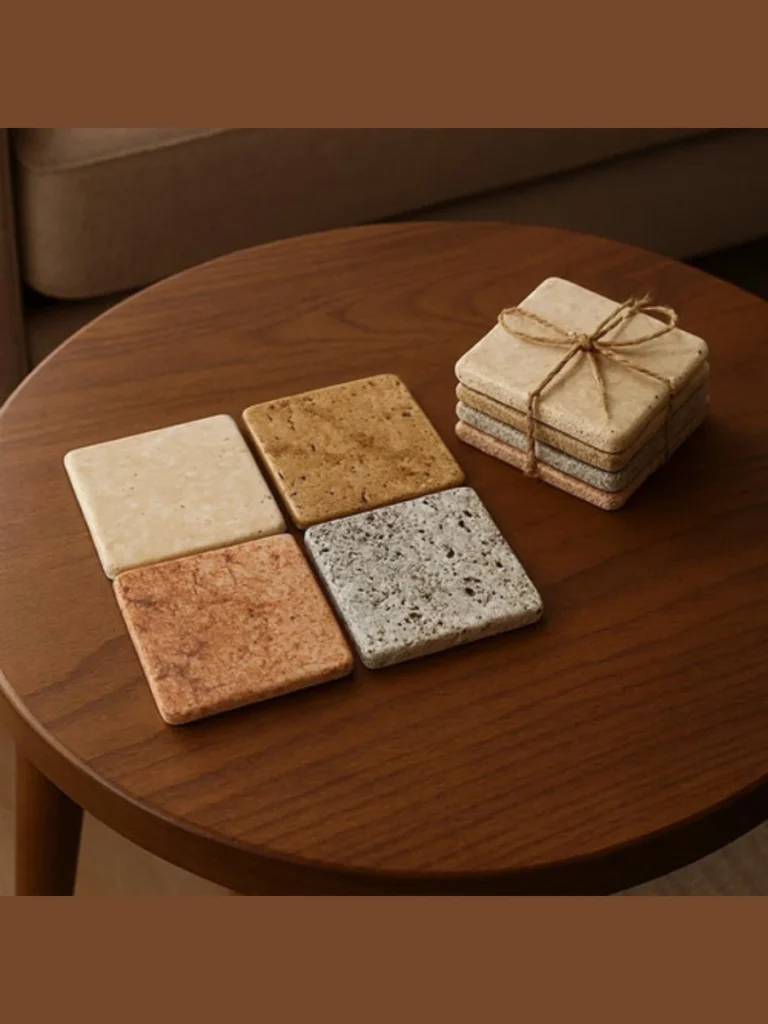 Distressed Travertine Stone Coaster Squares