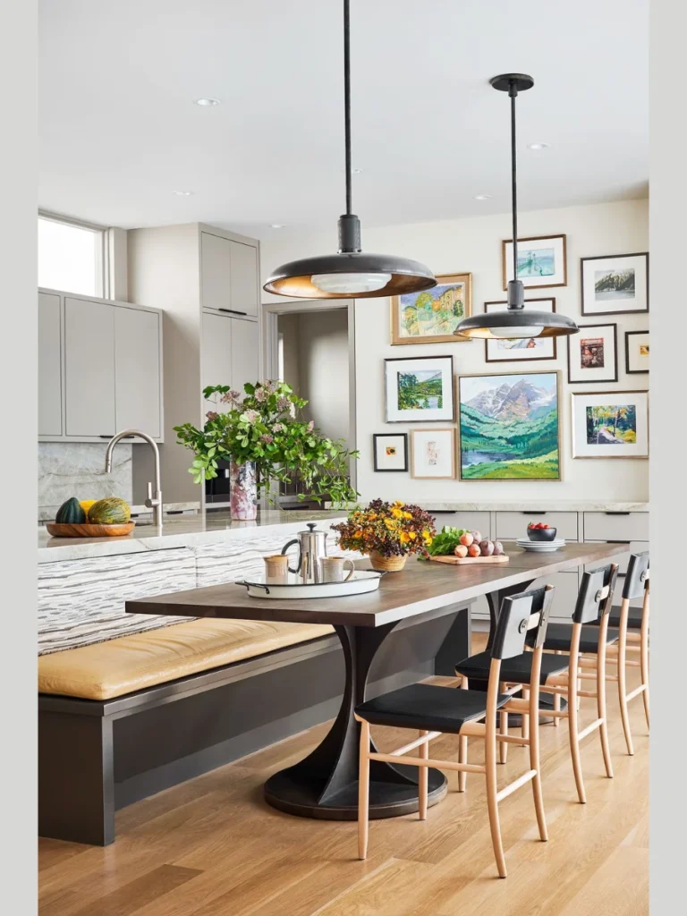 Double Sided Banquettes Splitting Kitchens from Living Rooms