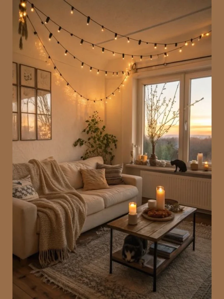 Drop a Long String of Warm White Copper Wire Fairy Lights Inside an Amber Glass