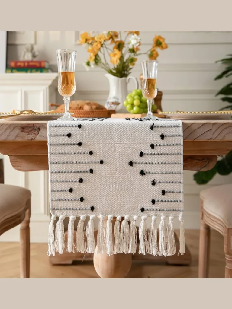 Embroidered Cotton Table Runners with Playful Tassel Edges