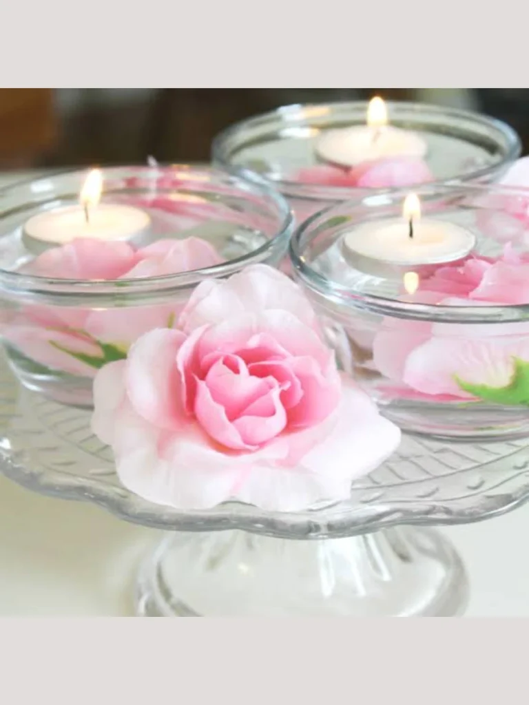 Floating Rose Candle Bowls with Pink Water Fills
