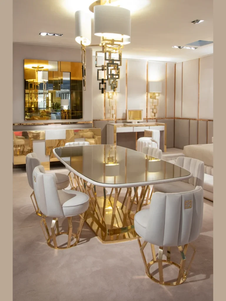 Floating Upholstered Bolsters Suspended by Brushed Brass Clips