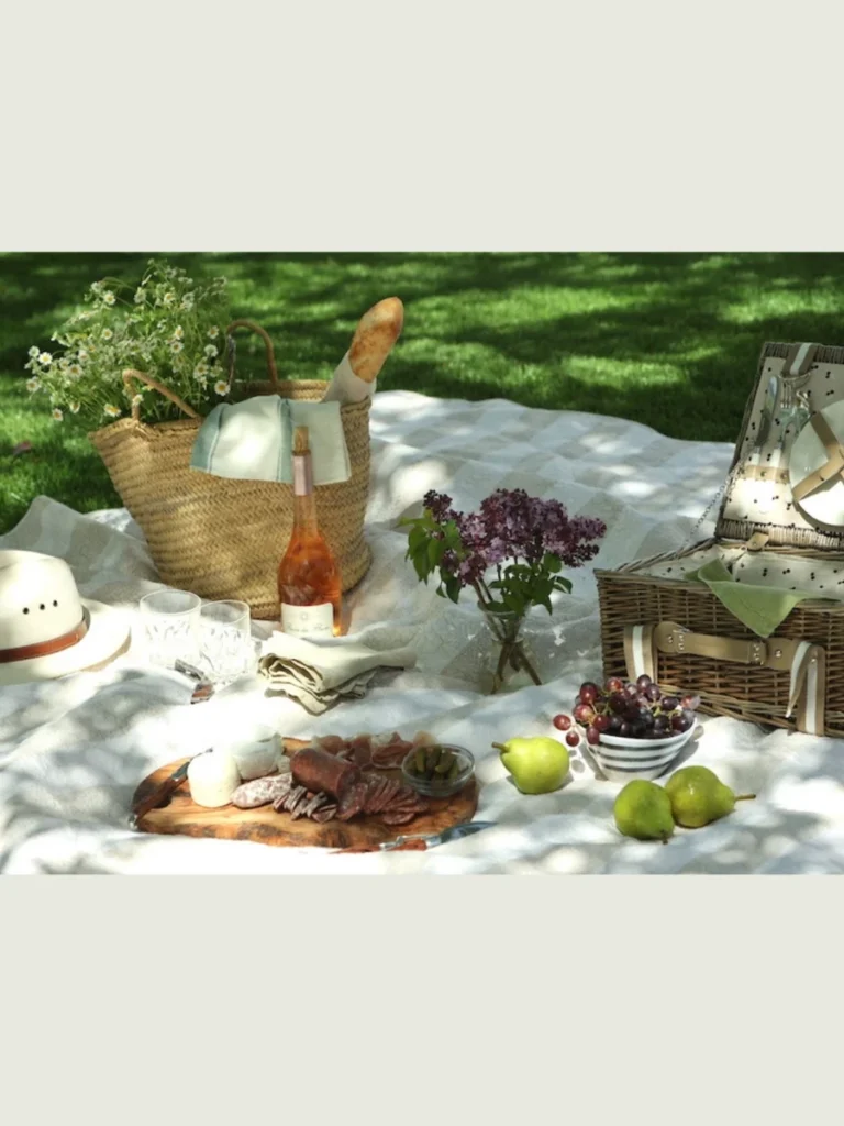 Frame a Parisian Cottagecore Layout with a Vintage Gingham Blanket and Fresh Baguettes