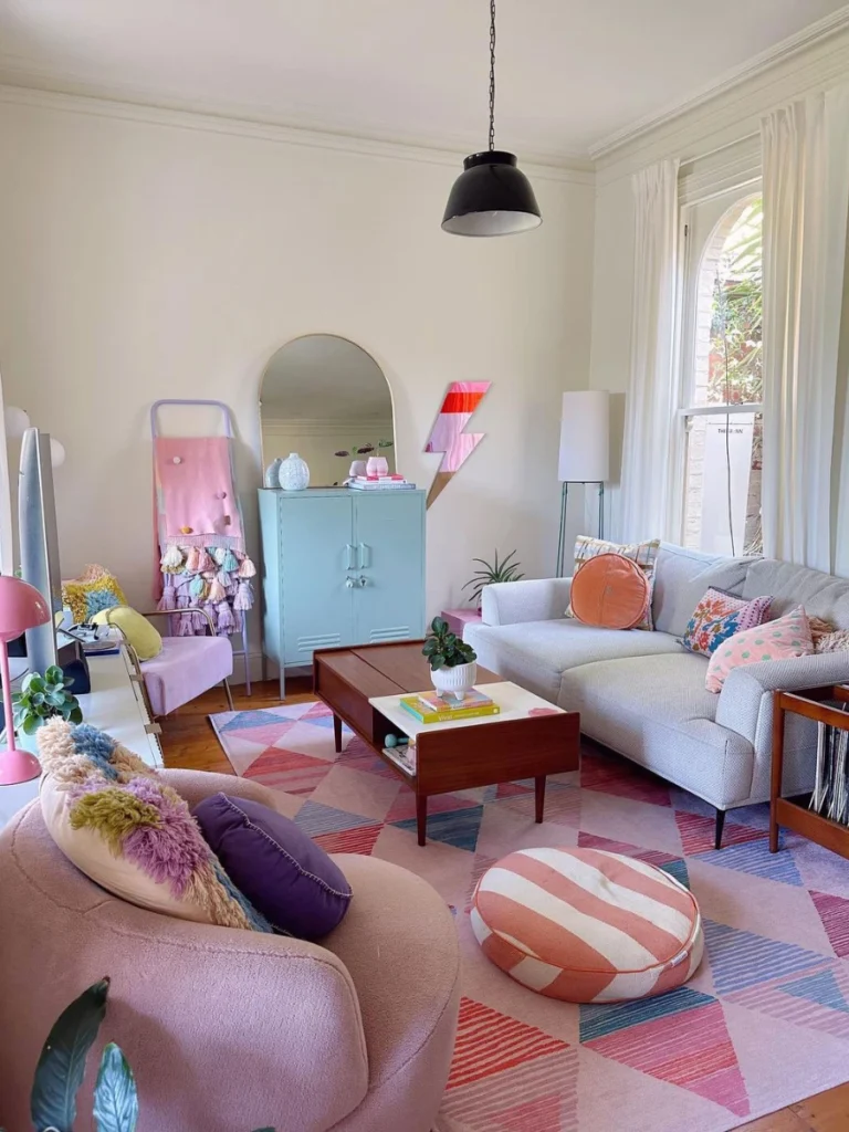 Frame the Sofa with a Multi Colored Pastel Area Rug
