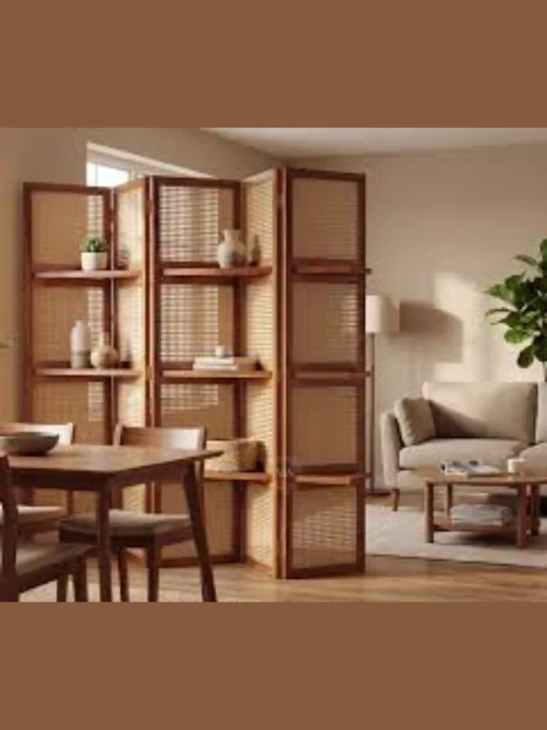 Freestanding Wooden Room Divider Screens with Integrated Shelving