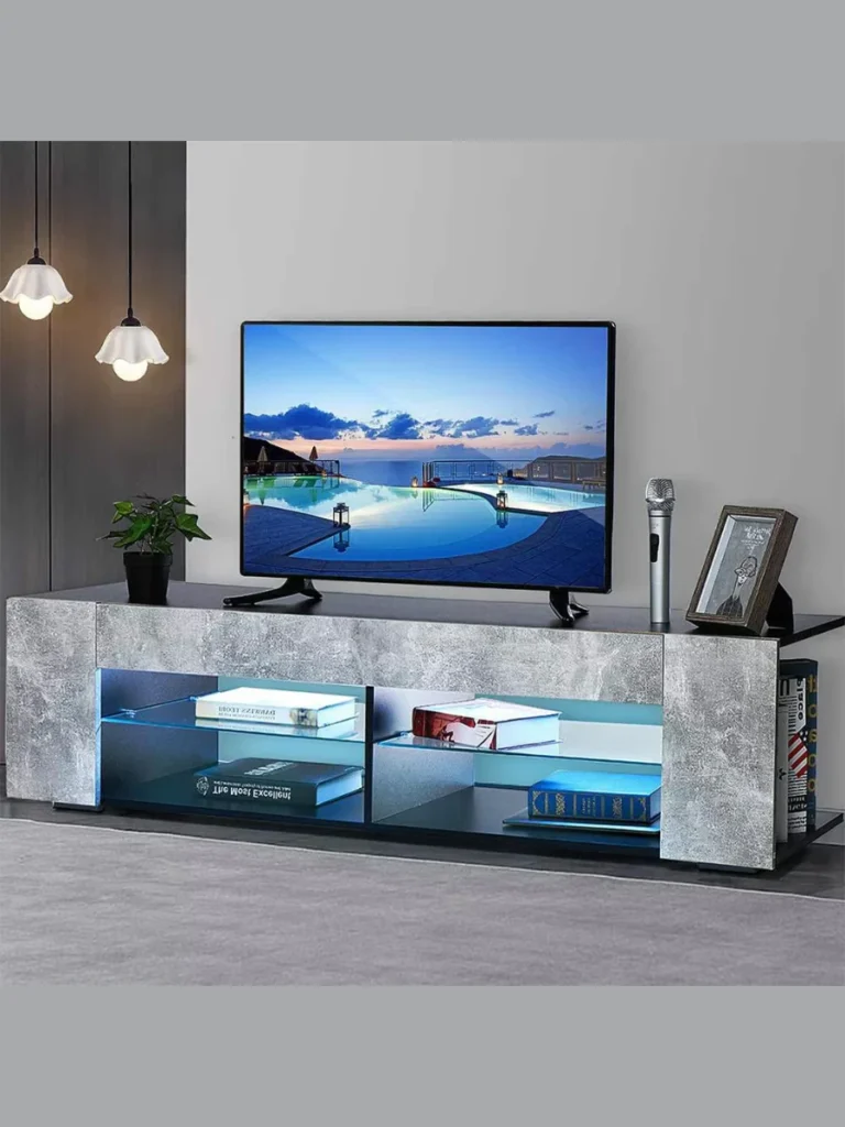 Group Bright Teal Ceramic Vases on the Living Room TV Stand