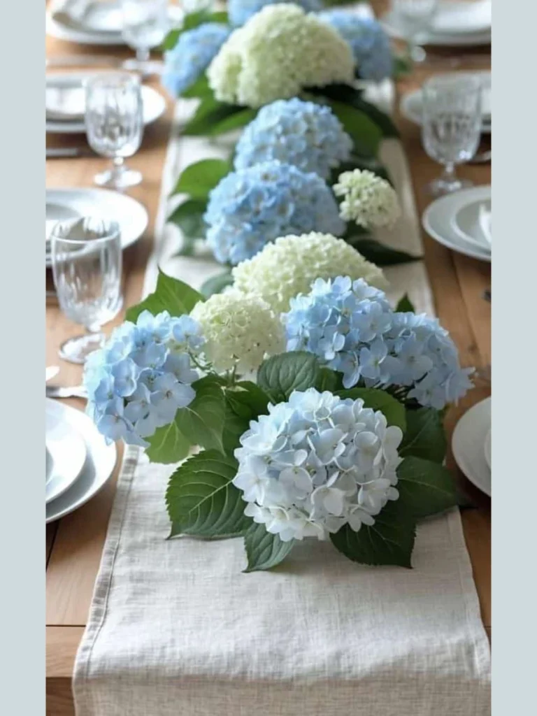 Hammered Silver Platters with Dried Hydrangea Blooms