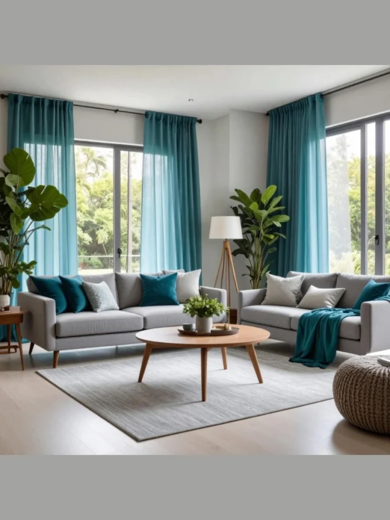 Hang Lightweight Teal Cotton Curtains to Diffuse Sunlight