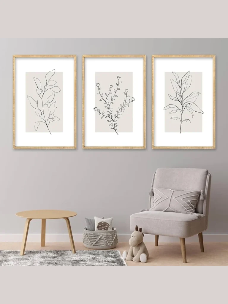 Hang Minimalist Line Art Prints in Light Wood Frames