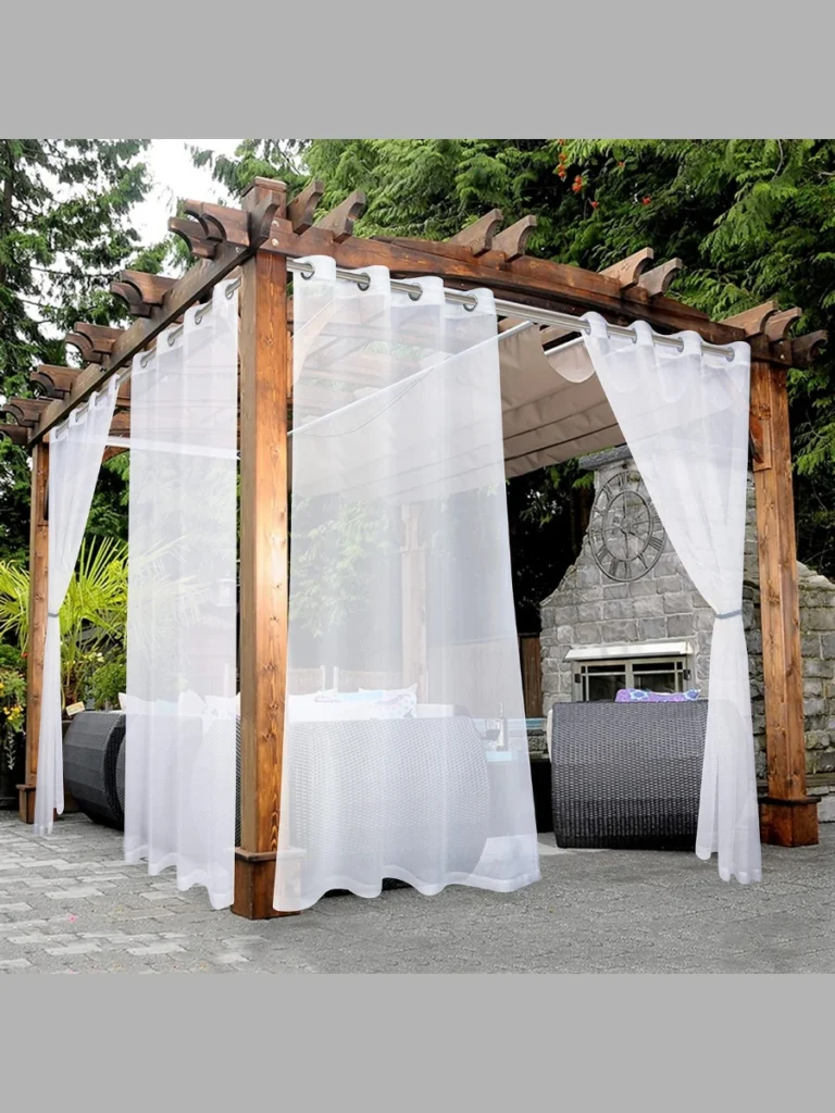Hang Translucent White Curtains Around Covered Fire Gazebos