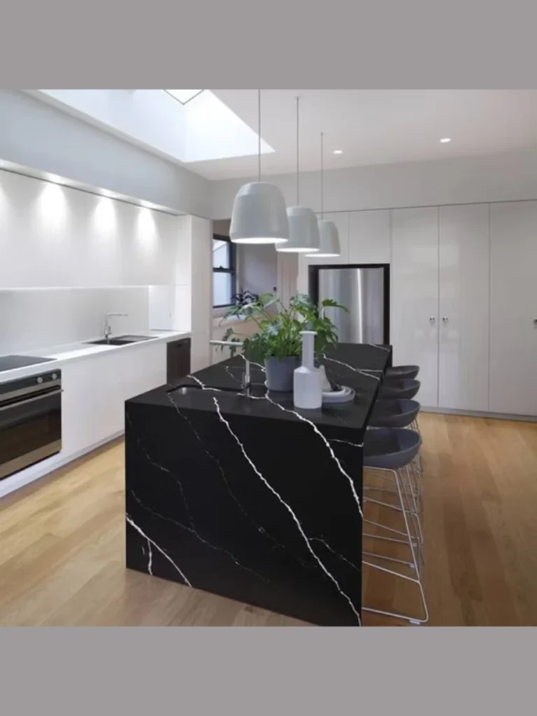 Heavily Veined Nero Marquina Marble Slabs with Polished Faces