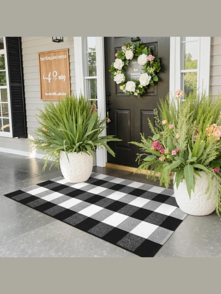 Heavy Duty Black and White Checkered Layering Rugs