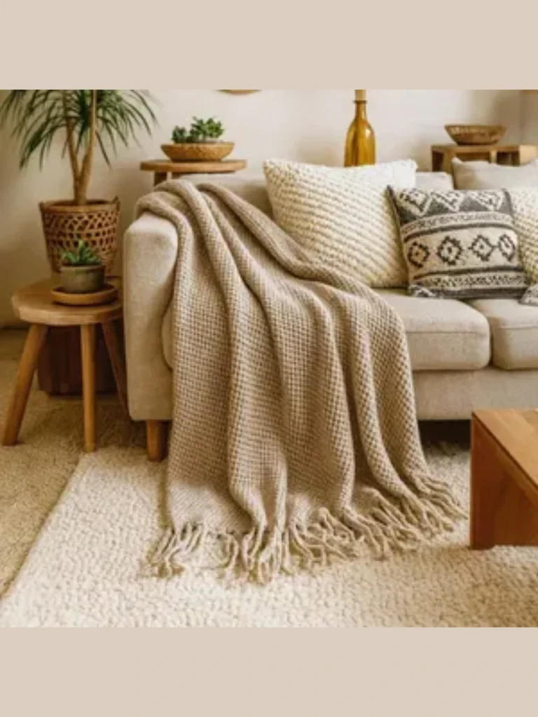 Heavy Textured Oatmeal Cotton Waffle Blankets