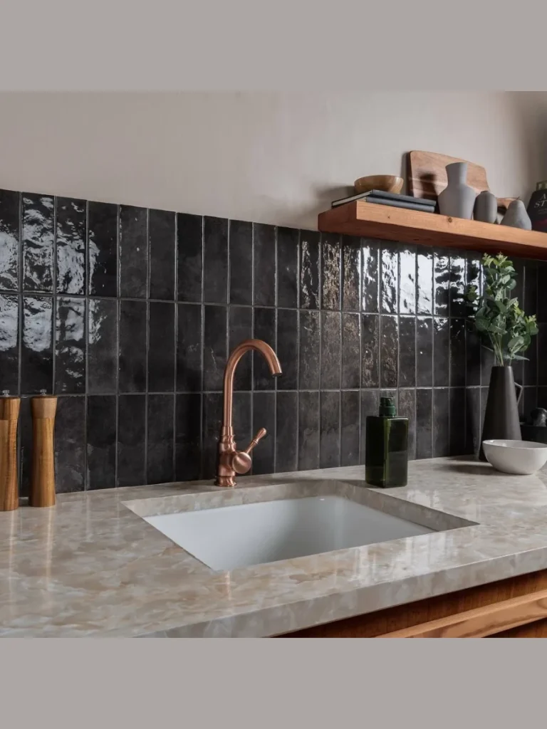 High Gloss Charcoal Gray Zellige Tile Backsplashes