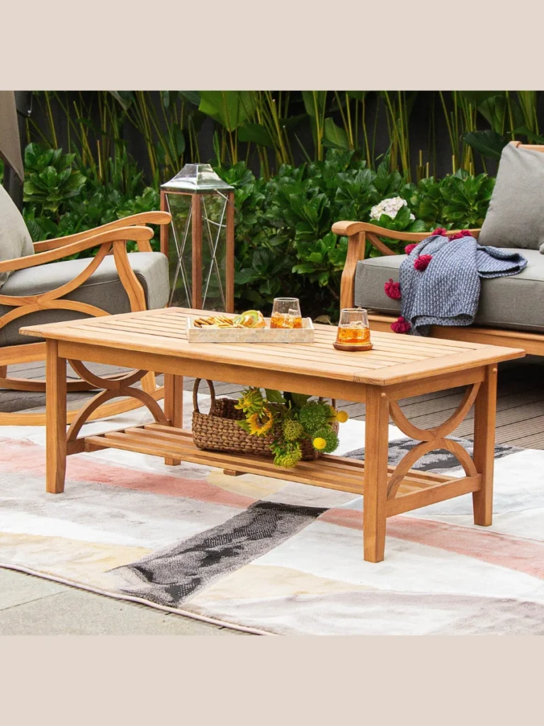 Horizontal Slatted Solid Teak Coffee Table