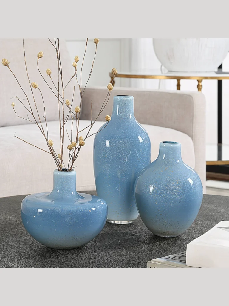 Iced Aqua Blue Ceramic Vases