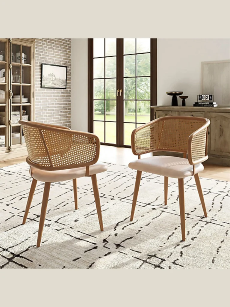 Industrial Iron Frames with Woven Cane Backrests