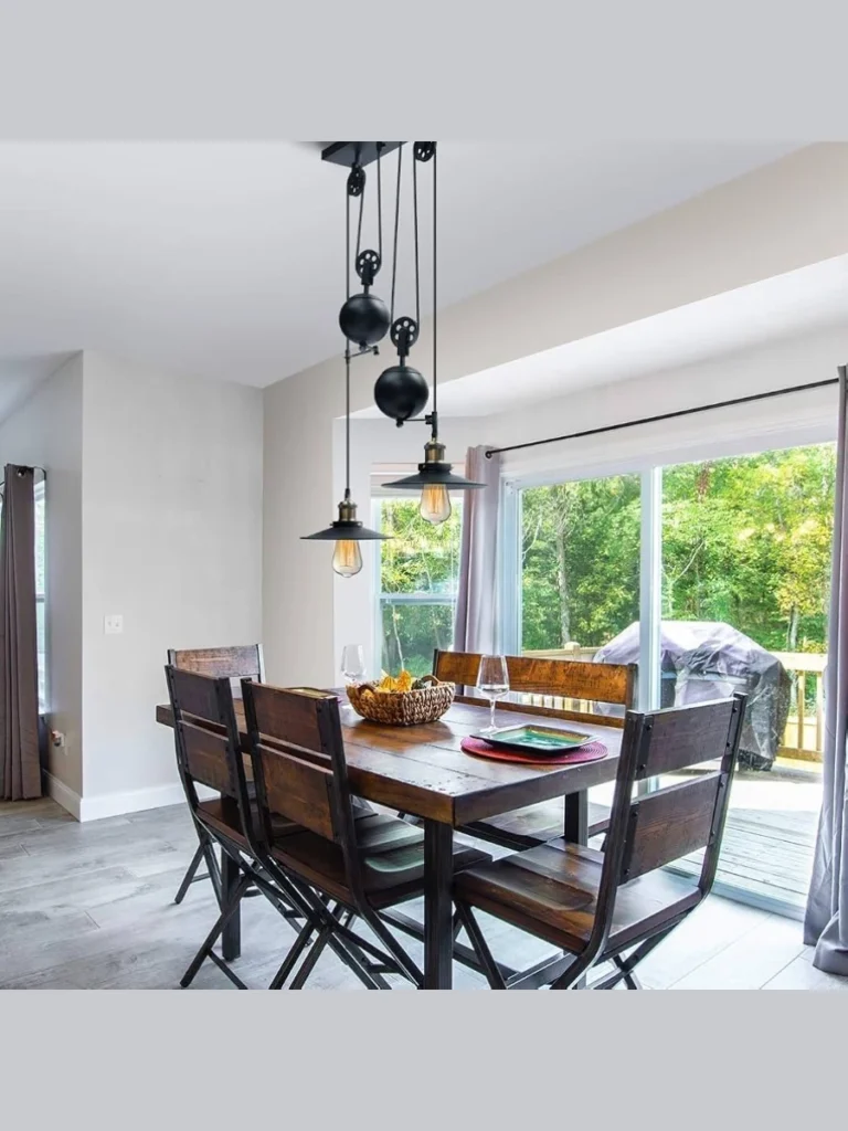 Industrial Pulley Systems with Shimmering Bell Glass Shades