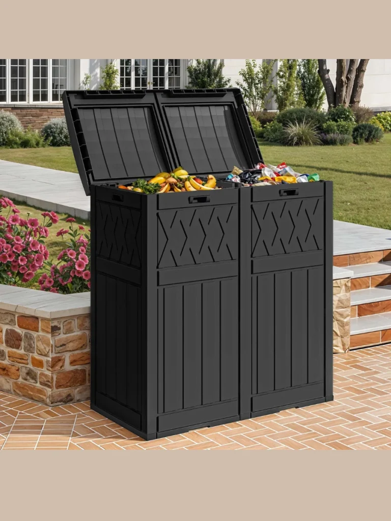 Install a Dual Compartment Woven Resin Wicker Trash Bin Nearby
