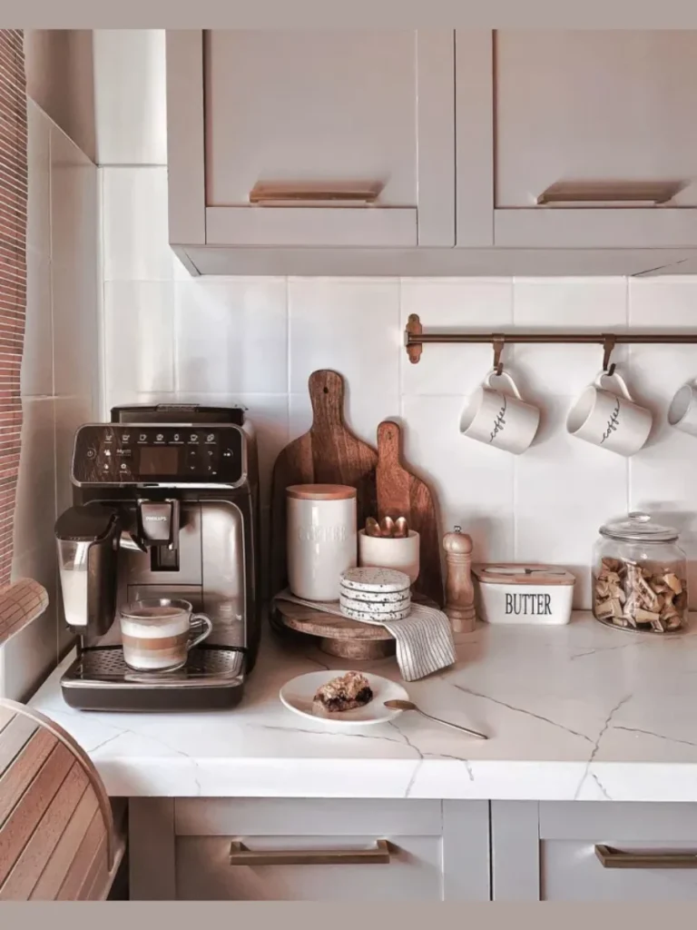 Integrated Coffee Station Rose Gold Tint Mirrors