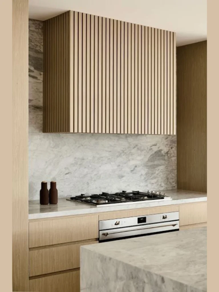 Integrated Matching Fluted Wood Range Hood Accents