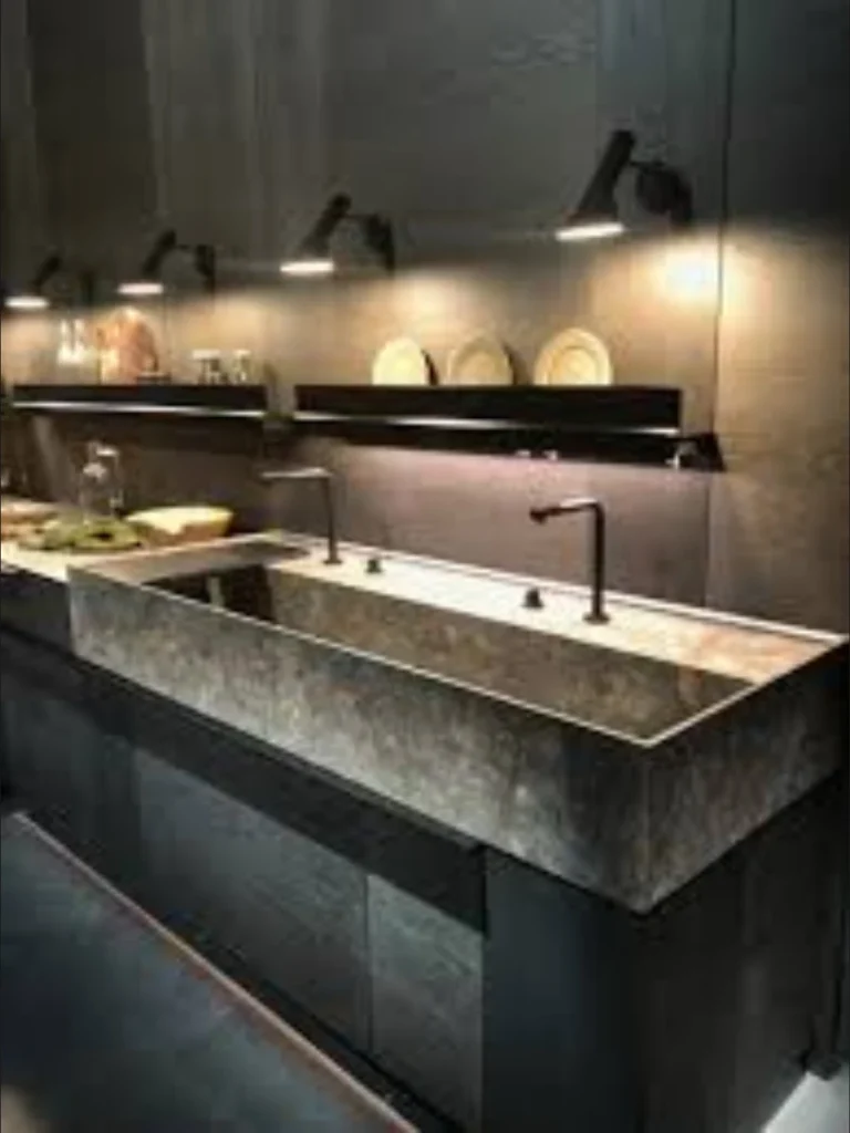 Integrated Steel Sink Basins Welded into Ash Countertracks
