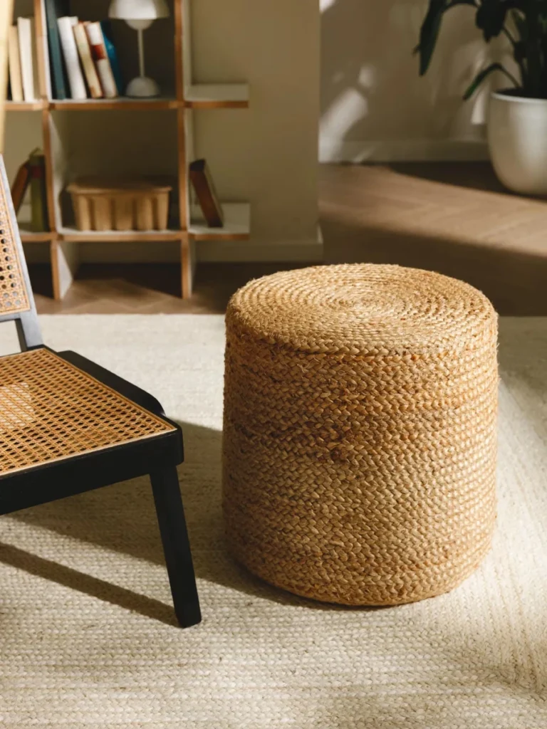 Keep a Low Profile Jute Woven Floor Pouf for Comfortable Leg Elevation